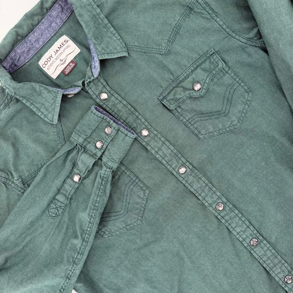 Cody James Western Snap Shirt Mens Medium Green Pearl Snap Cotton Excellent